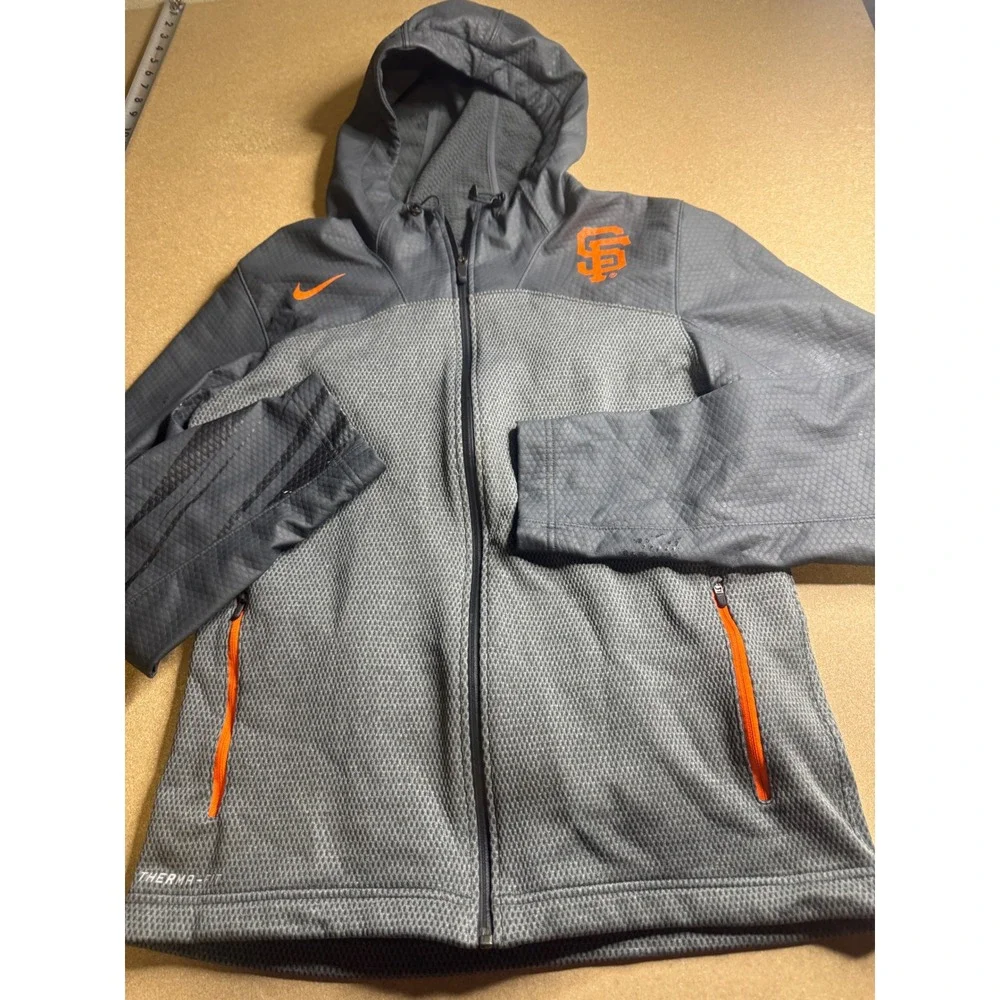 Nike San Francisco Giants Therma-FIT Full Zip Hoodie Gray Orange Mens Medium